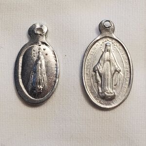 Miraculous Medals 2 Virgin Mary Pendants Silver Tone 3/4" In Length